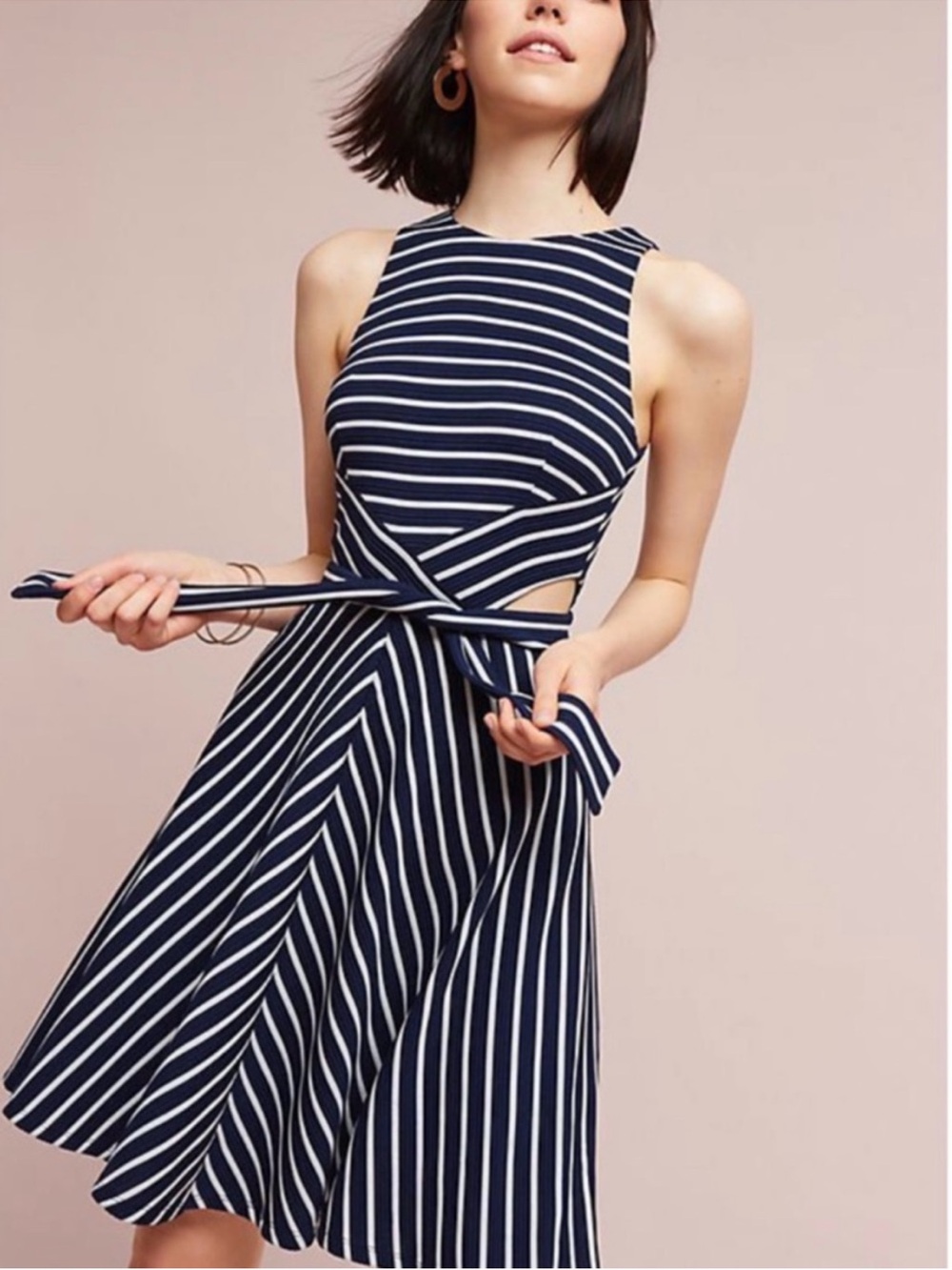 Anthropologie Hutch Striped Navy & White Cutout Dress Size S